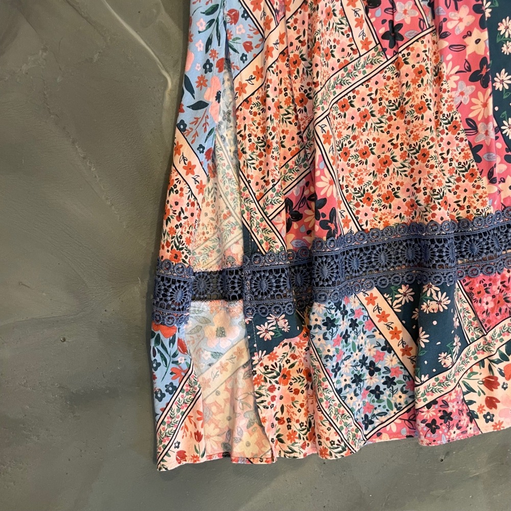 Matilda Jane Wildlife Patchwork Floral  Pink Blue Maxi Dress Flutter Sleeve Med - Picture 5 of 8
